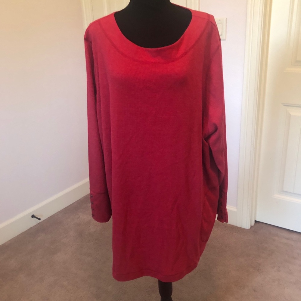 J Jill Sz 4x red tunic pockets sleeve button detail. Cozy roomy comfy relaxed